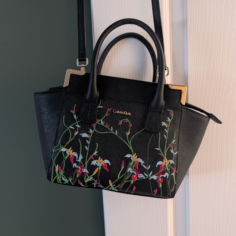 Calvin Klein Black Floral Satchel